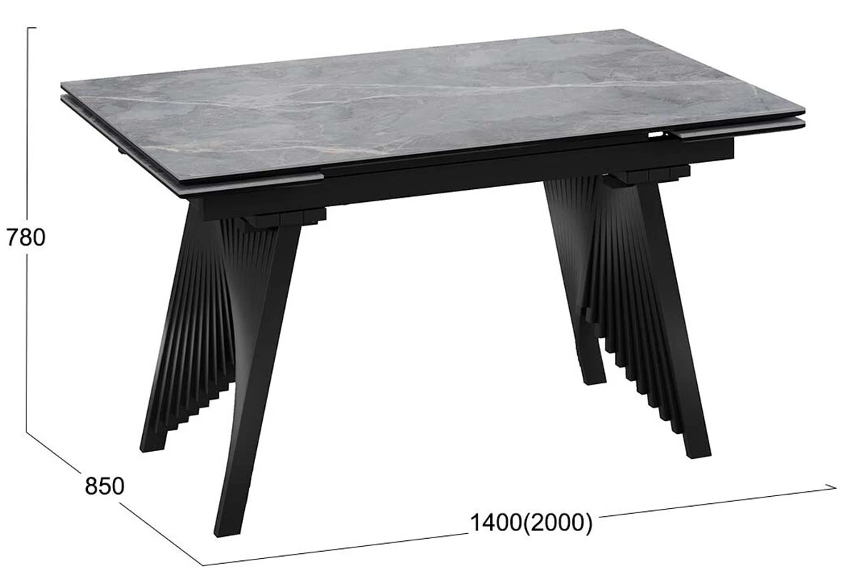 Стол обеденный Шелдон Тип 1 (Черный муар/Керамика матовая серый мрамор) - купить в Озерце