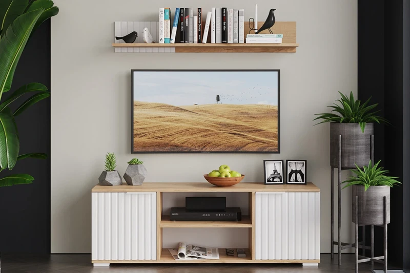 Набор мебели для гостиной Хилтон №5 (Дуб Крафт золотой/Белый матовый) — Мебель-центр Озерцо