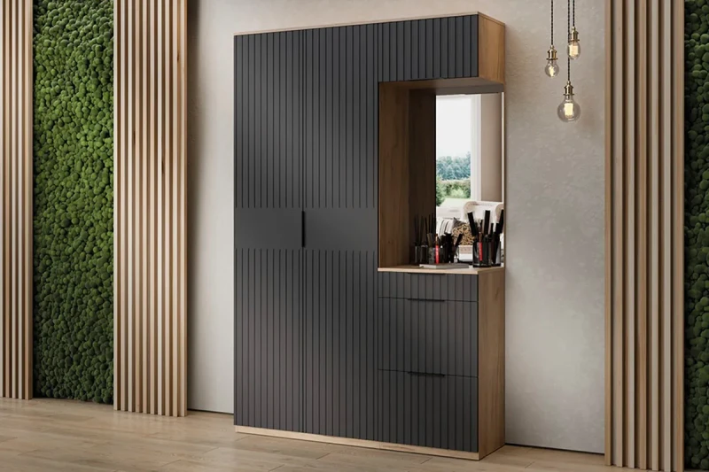 Прихожая Хилтон № 5 (Дуб Крафт золотой/Графит матовый) — Мебель-центр Озерцо