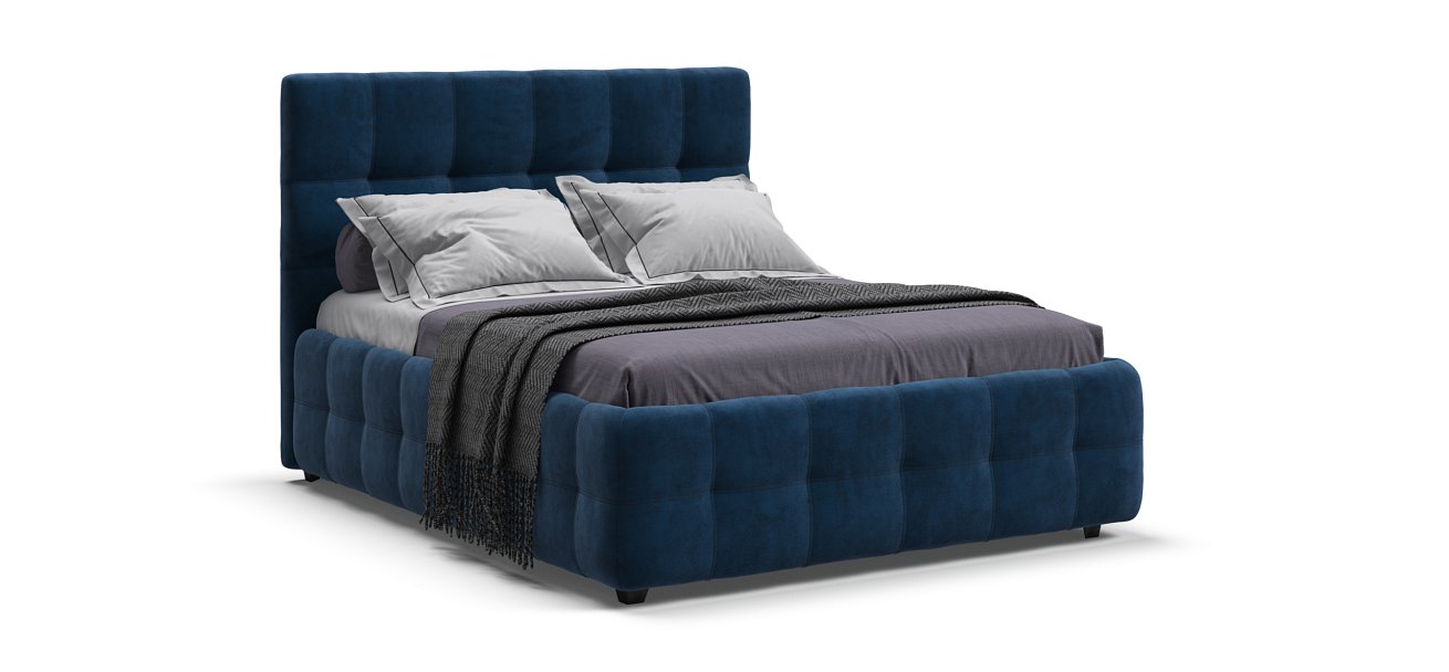 Босс Кровать+ПМ 140*200 Велюр Монолит синий - купить в Озерце