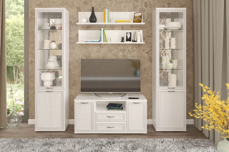 Готовый комплект для гостиной ГК-1002-СЯ (Снежный Ясень) — Мебель-центр Озерцо