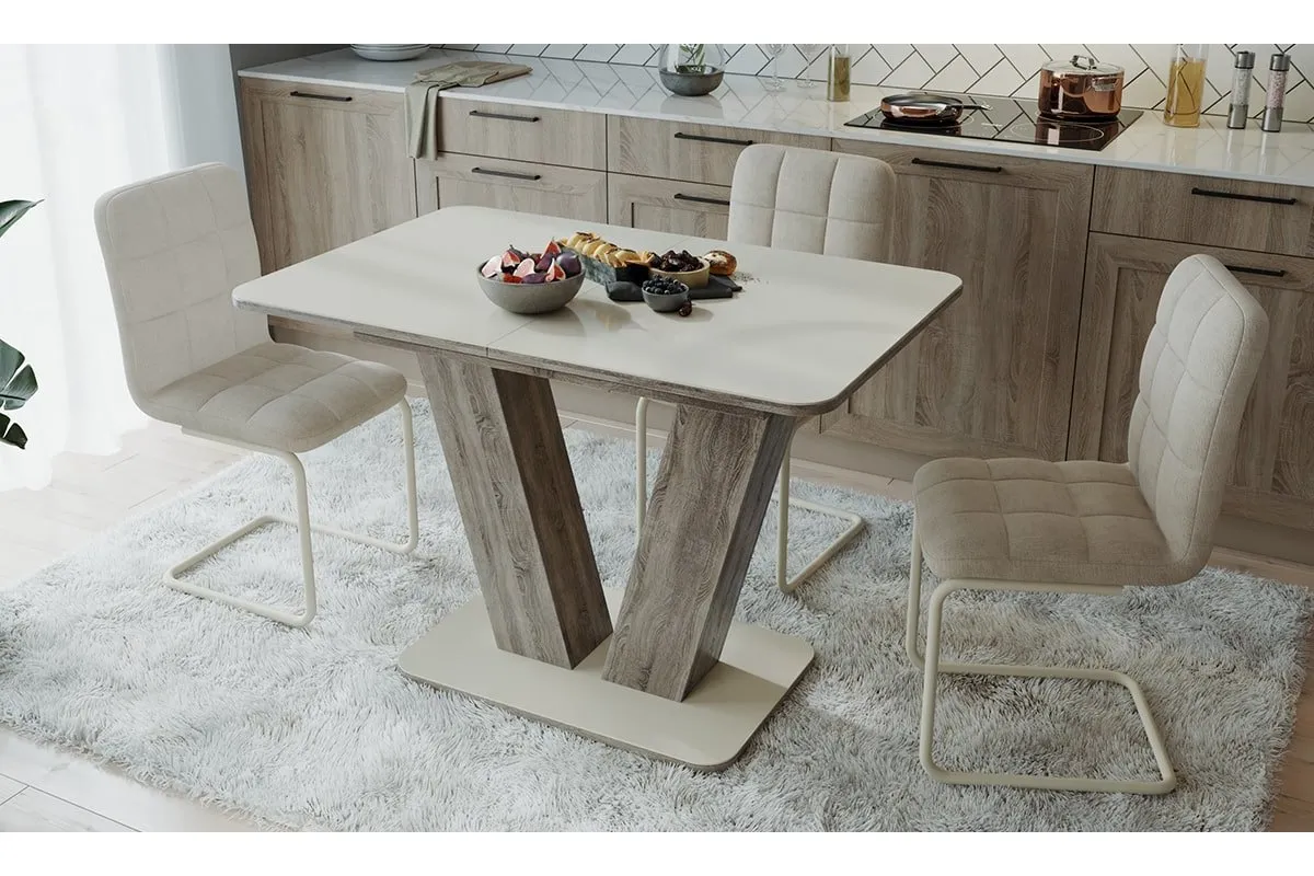 Стол раздвижной Чинзано Тип 1 (Дуб Сонома Трюфель/Стекло бежевое матовое) - купить в Озерце