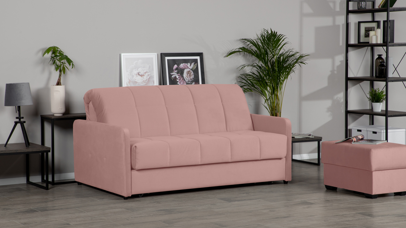 Диван - кровать Domo Pro с узкими подлокотниками, стежка квадрат, ткань Sky Velvet 01 160x216 — в мебель-центре Озерцо