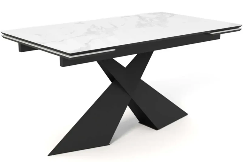 Стол обеденный Марвел 1600(2200) (Керамика 9806035 / МДФ Черный кварц / рама черная / металл черный) - купить в Озерце