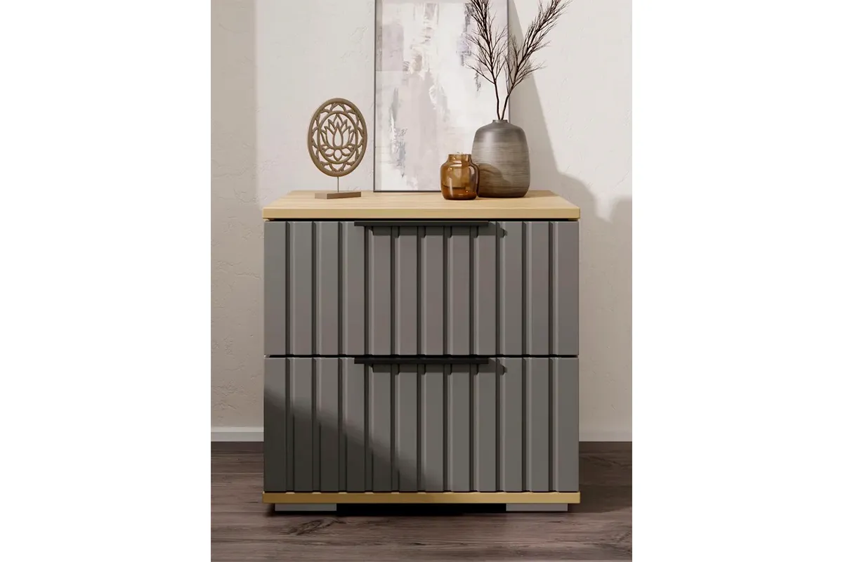 Тумба прикроватная Хилтон (Дуб Крафт золотой/Графит матовый) — Мебель-центр Озерцо