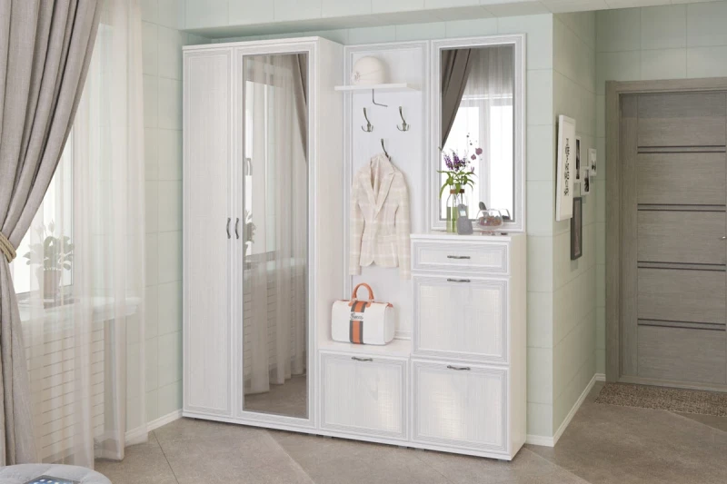 Готовый комплект для прихожей ПК-1001-СЯ (Снежный Ясень) — Мебель-центр Озерцо