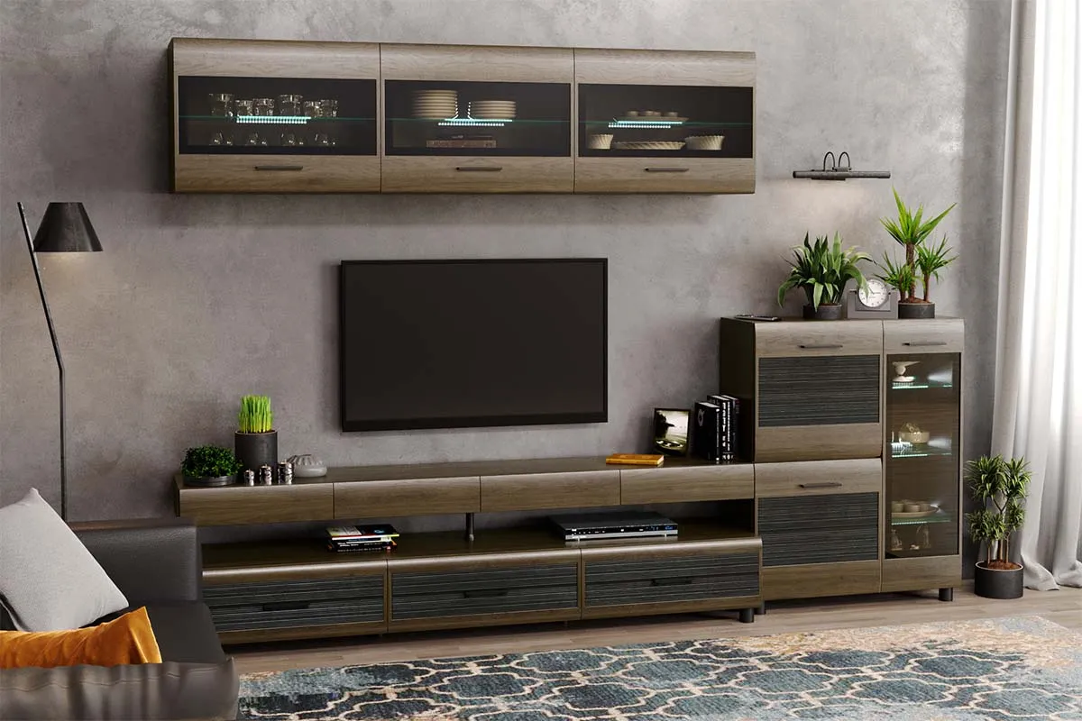 Тумба ТБ-2671 (Гикори Джексон Темный-Комбинированный) — Мебель-центр Озерцо