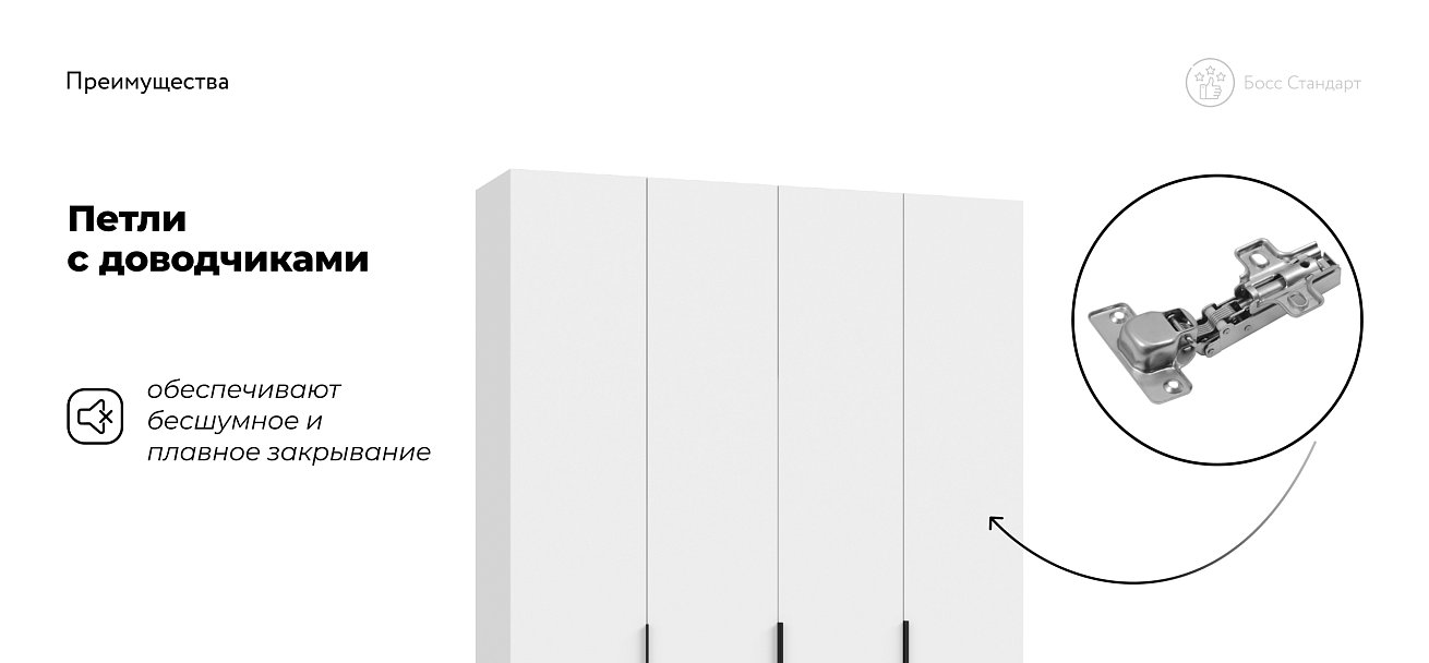 Босс Стандарт 160*220 шкаф распашной 4Д+ящики 01 Белый в мебель-центре Озерцо