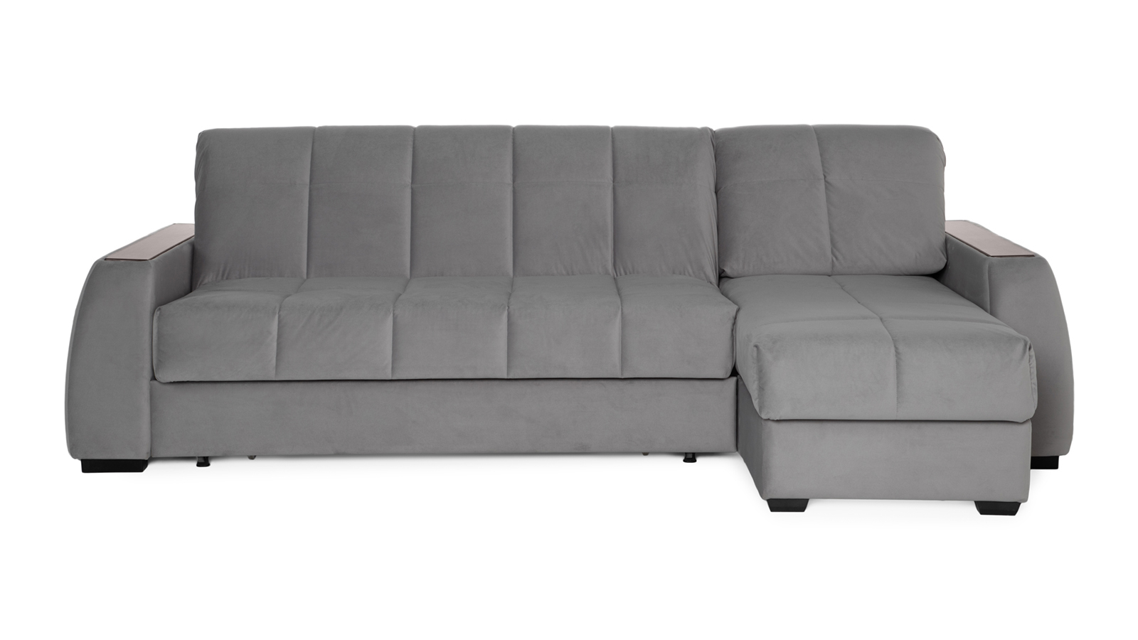 Диван угловой Domo Pro с полками цвета венге, стежка квадрат, ткань Sky Velvet 08 180x216 — купить в Озерце