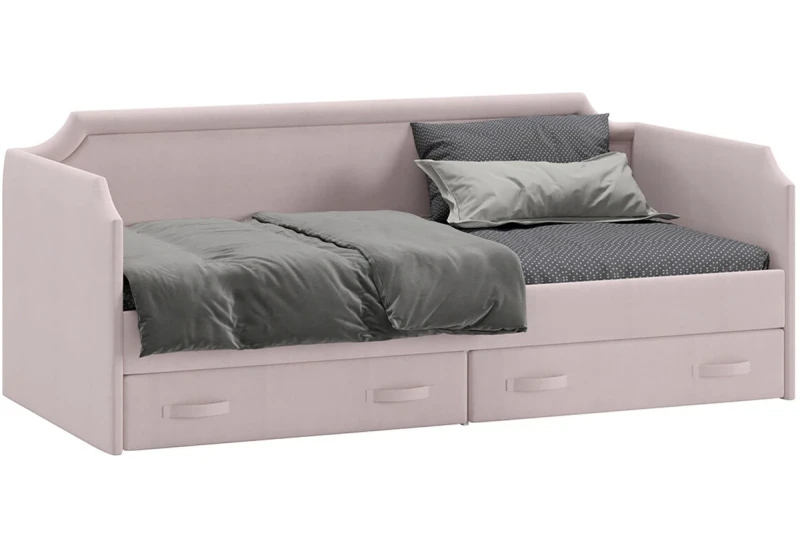 Кровать Кантри ТД-308.12.02 с мягкой обивкой и ящиками 90х200 Тип 1 (Велюр пудровый) - купить в Озерце