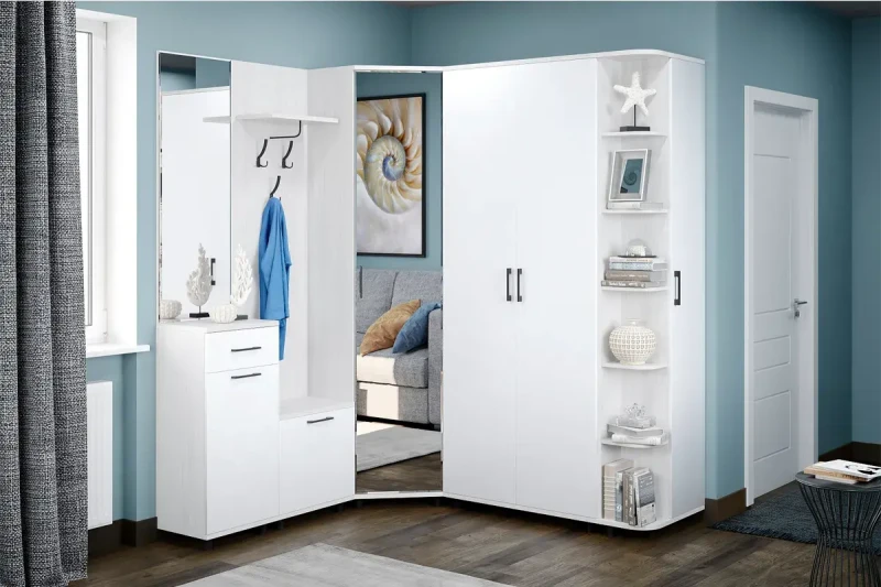 Прихожая Грейс комплект 2 (Снежный Ясень/Белый Бриллиант Глянцевый) — Мебель-центр Озерцо