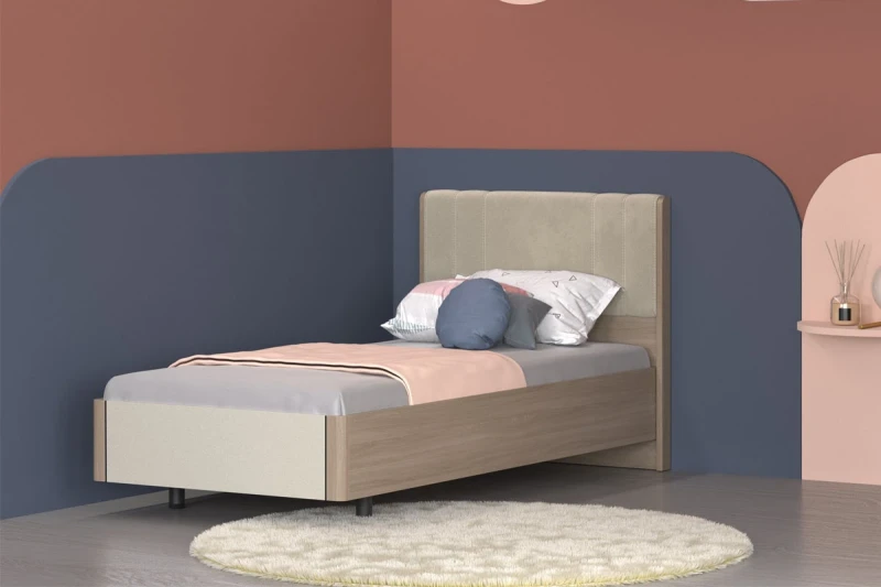 Кровать КР-5015-АС-КМ-В 90х190 (Ясень Асахи/Кашемир Матовый/Велюр) - купить в Озерце