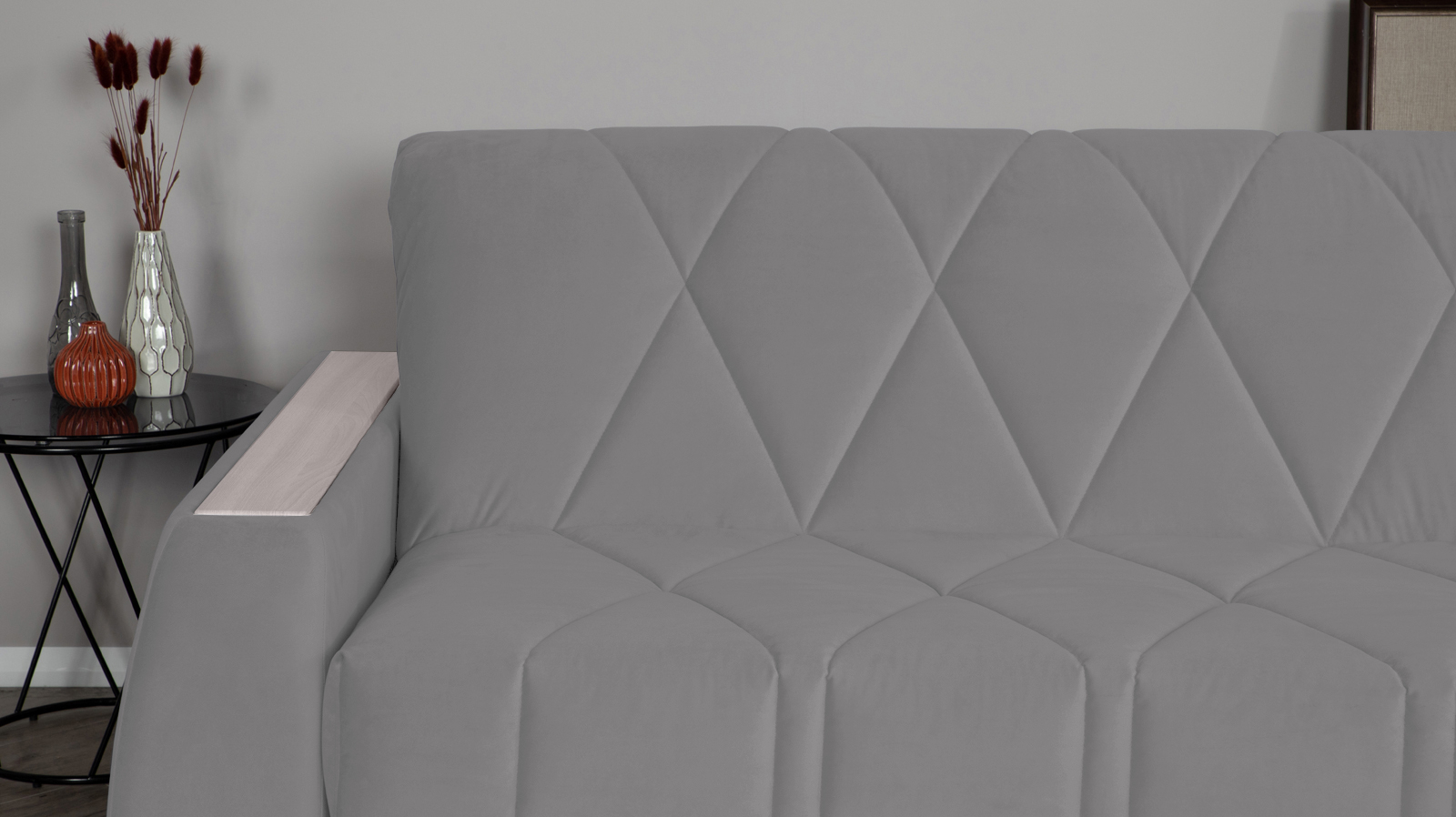 Диван - кровать Domo Pro с накладкой цвета ясень, стежка ромб, ткань Sky Velvet 08 160x216 — в мебель-центре Озерцо