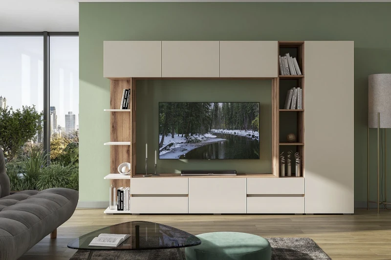 Гостиная Веста ЦРК.ВСТ.01 (Делано темный/Сатин) — Мебель-центр Озерцо