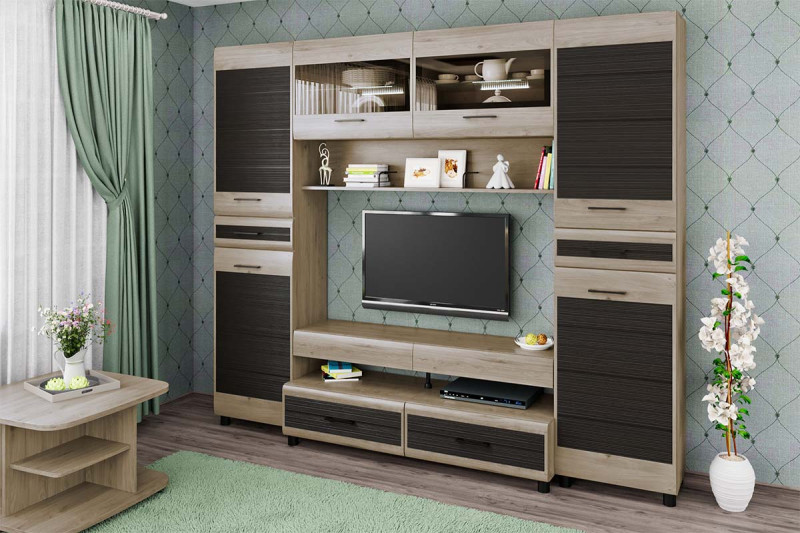 Гостиная Камелия-10 (Гикори Джексон Светлый комбинированный) — Мебель-центр Озерцо