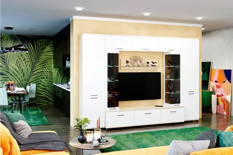 Гостиная Грейс комплект 6 (Ясень Асахи/Белый Бриллиант Глянцевый) — Мебель-центр Озерцо