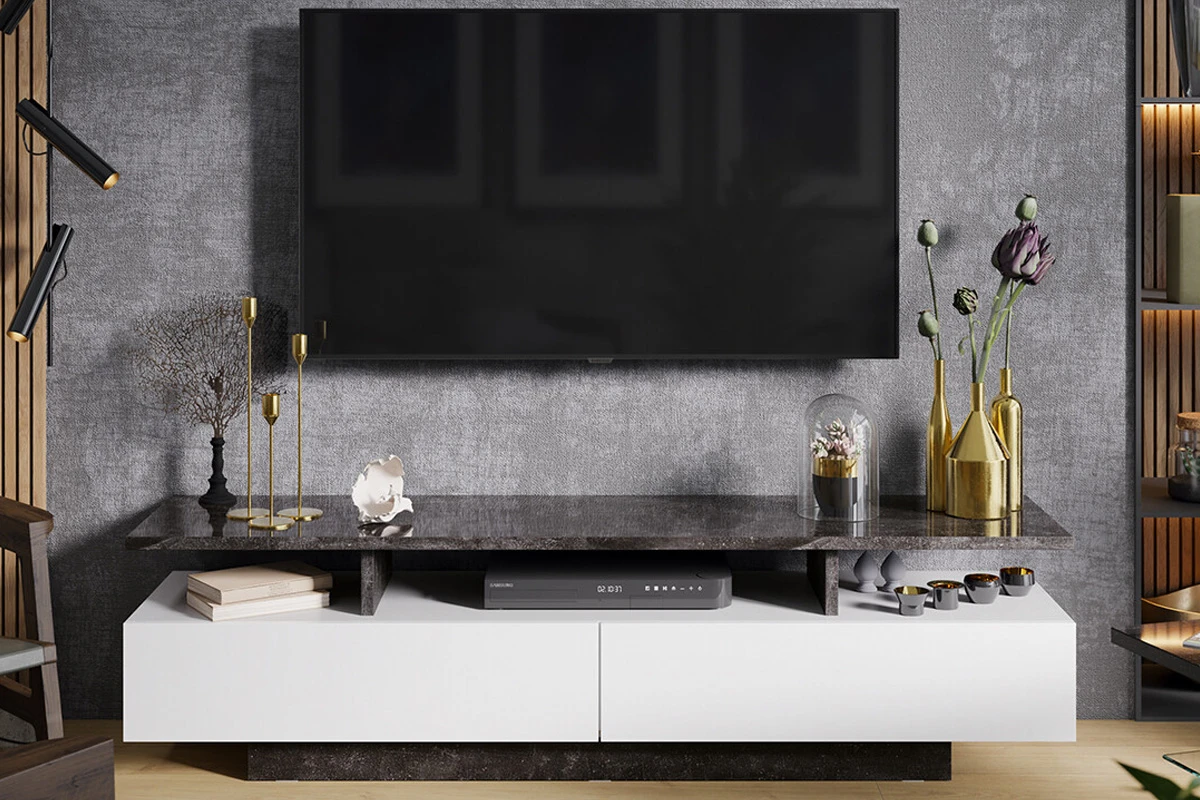 Тумба TV-1 Монтана (Белый/Ателье темный глянец) — Мебель-центр Озерцо