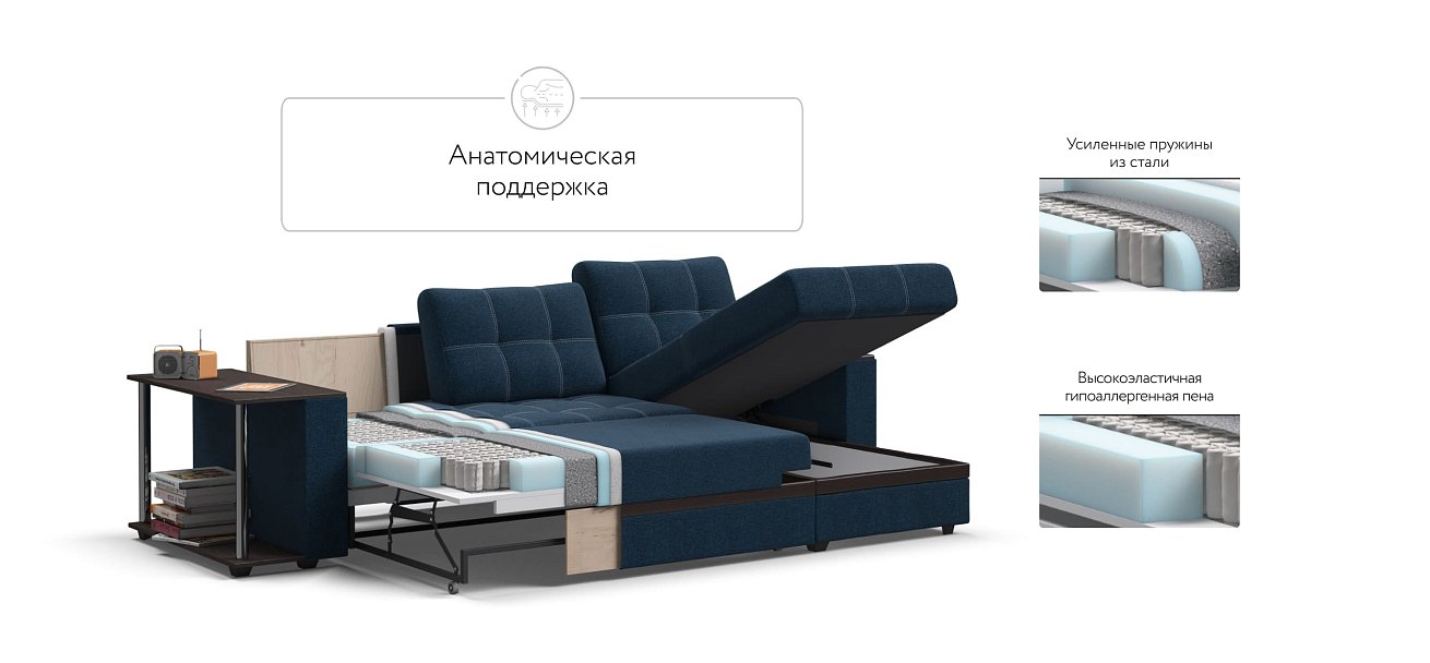 Атланта НПБ угловой диван Рогожка Мальмо синий — купить в Озерце