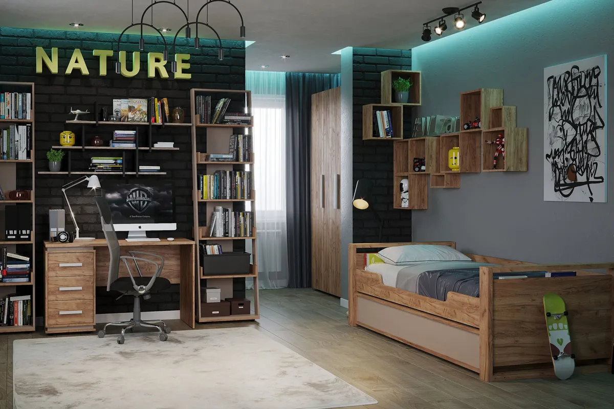 Стеллаж Nature 95 (Дуб табачный Craft/Мокко) в мебель-центре Озерцо