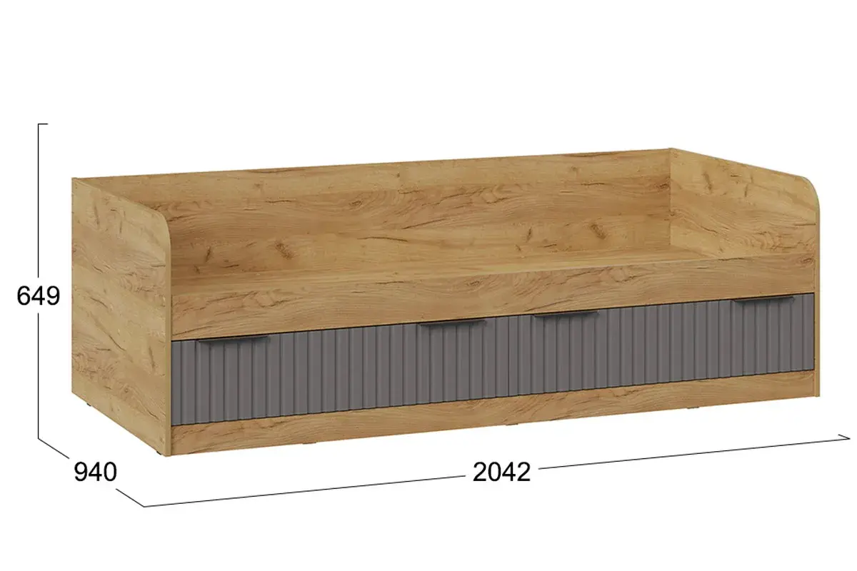 Кровать комбинированная Хилтон 90х200 Тип 1 (Дуб Крафт золотой/Графит матовый) - купить в Озерце