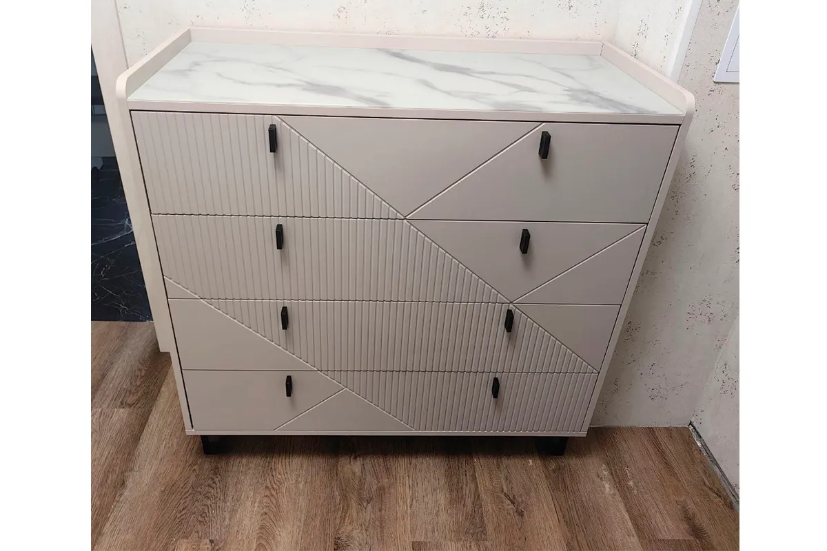 Комод Кашемир 4 ящ. (Кашемир/Сантьяго/Стекло матовое с фотопечатью) — Мебель-центр Озерцо