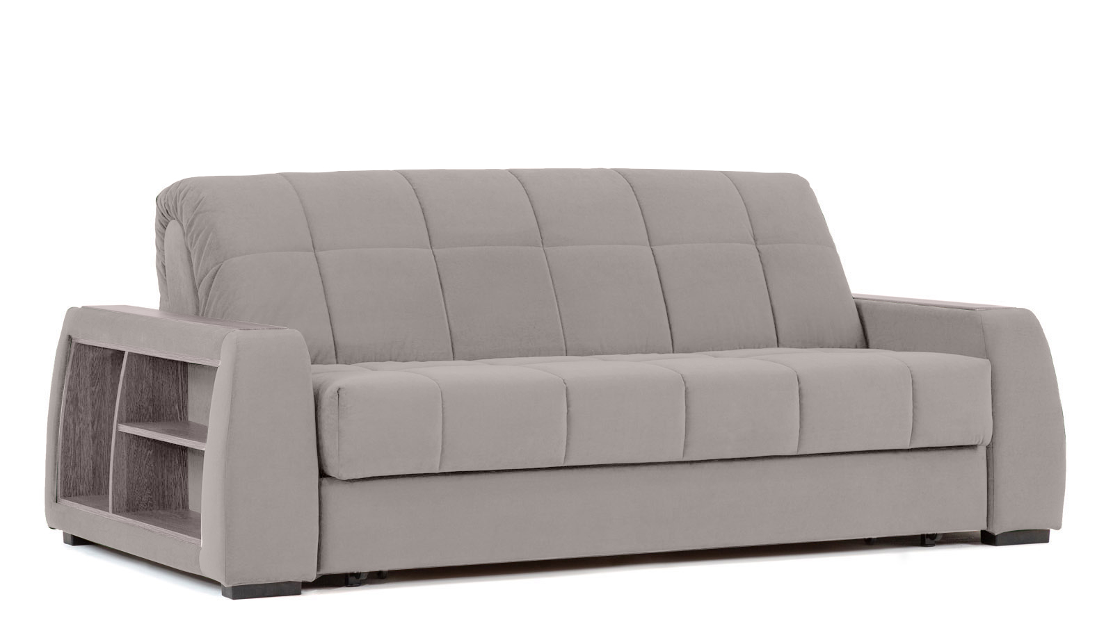 Диван - кровать Domo Pro с полками цвета ясень, стежка квадрат, ткань Casanova Grey 160x216 — в мебель-центре Озерцо