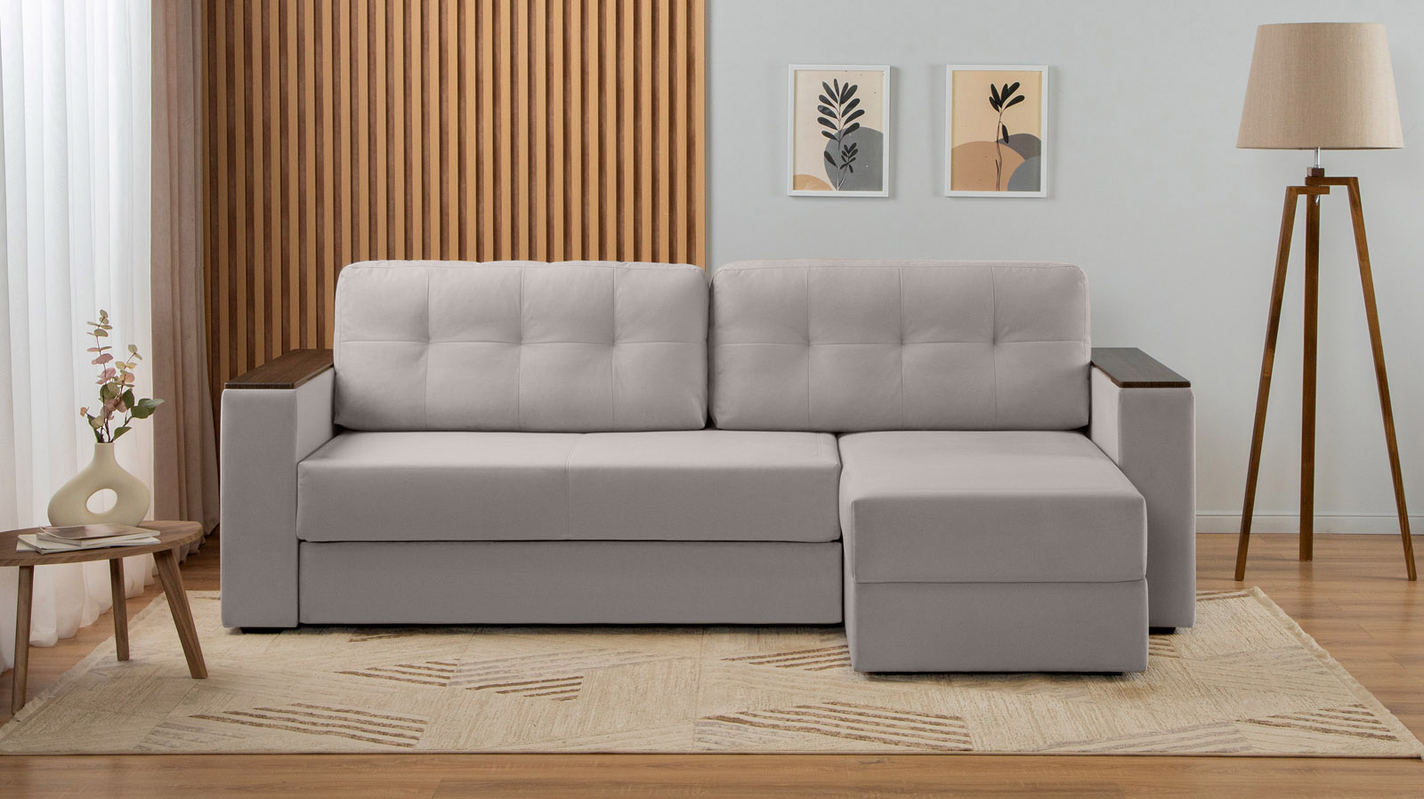 Диван угловой Loko Pro с хранением в подлокотниках, ткань Casanova Grey 164x212 — в мебель-центре Озерцо