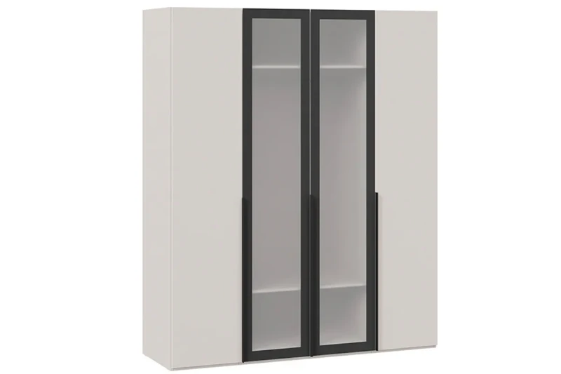 Шкаф для одежды Порто СМ-393.07.116 (580) с 2 глухими и 2 стеклянными дверями (Кашемир матовый / Кашемир сатин / Графит / Стекло сатин черное) в мебель-центре Озерцо