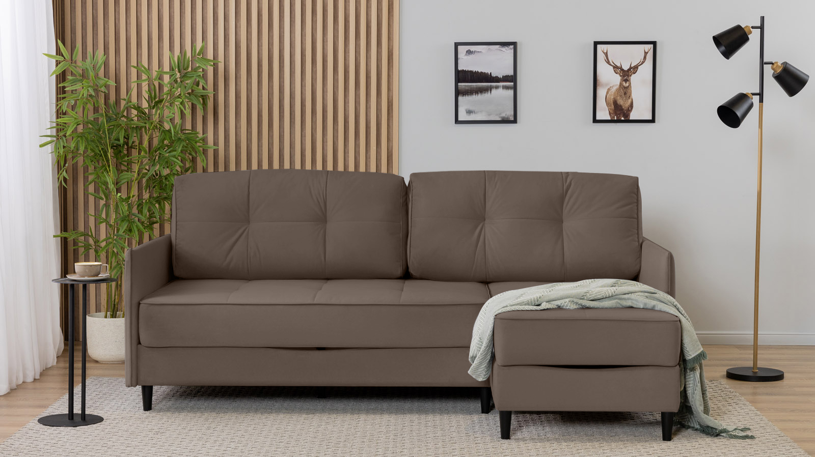 Диван Amani Pro угловой с узкими подлокотниками, ножки: пластик, Тк. Sky Velvet 02 156x217 — купить в Озерце