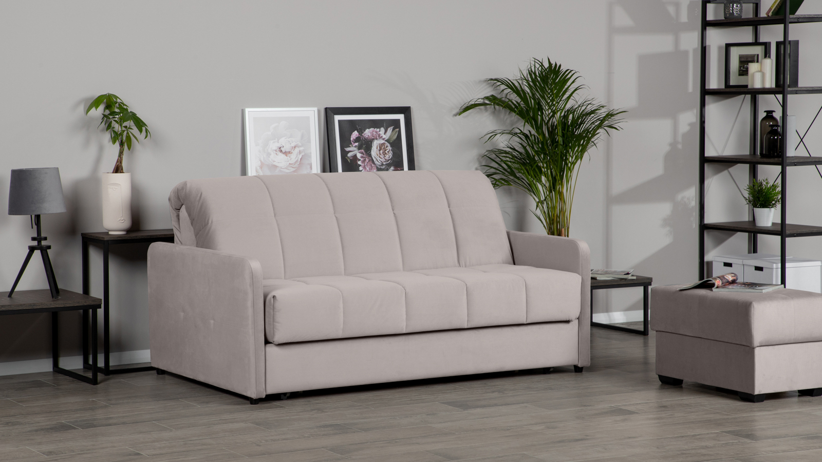 Диван - кровать Domo Pro с узкими подлокотниками, стежка квадрат, ткань Casanova Grey 160x216 — купить в Озерце