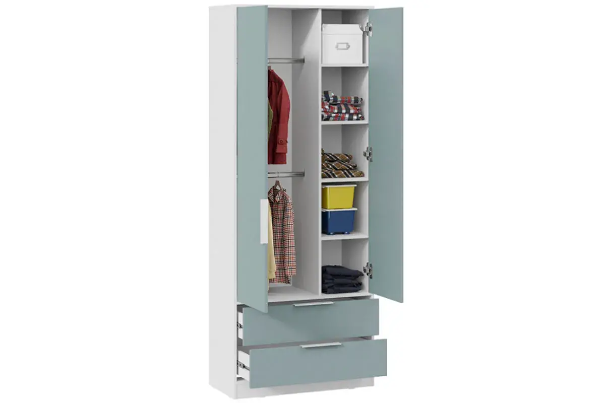 Шкаф для одежды Марли (Белый/Серо-голубой) в мебель-центре Озерцо