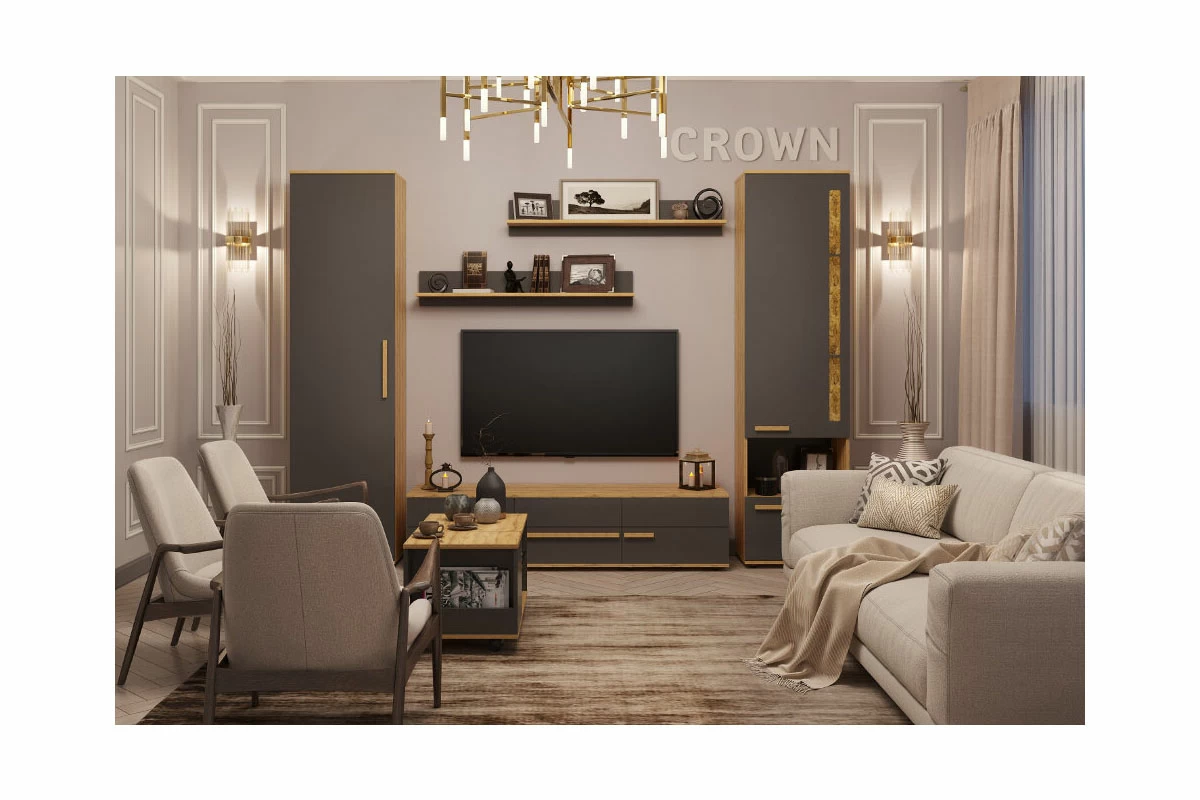 Полка навесная Crown 18 (Дуб Золотистый/Графит) — Мебель-центр Озерцо