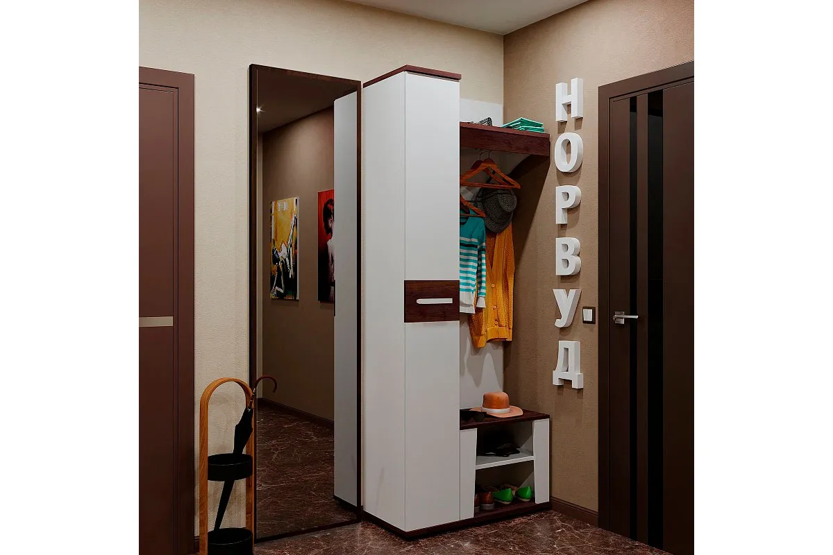 Вешалка Норвуд 74 (Белый/Орех шоколадный) — Мебель-центр Озерцо