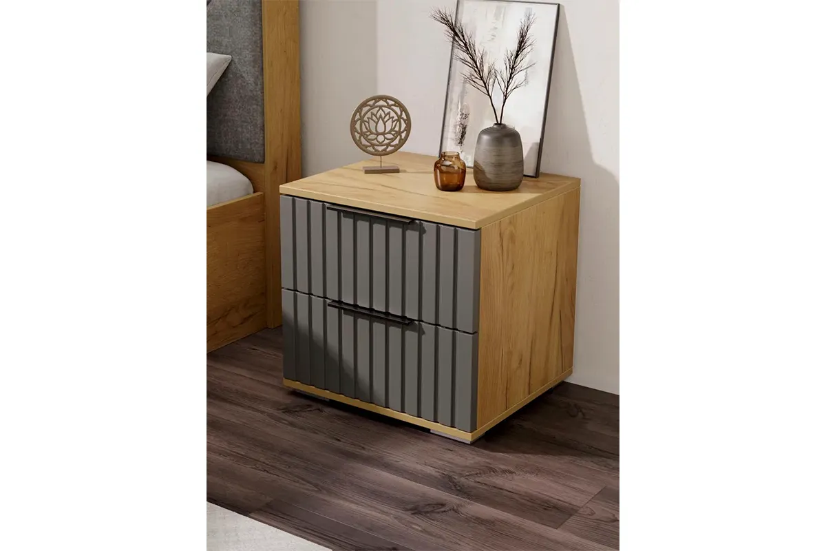 Тумба прикроватная Хилтон (Дуб Крафт золотой/Графит матовый) — Мебель-центр Озерцо