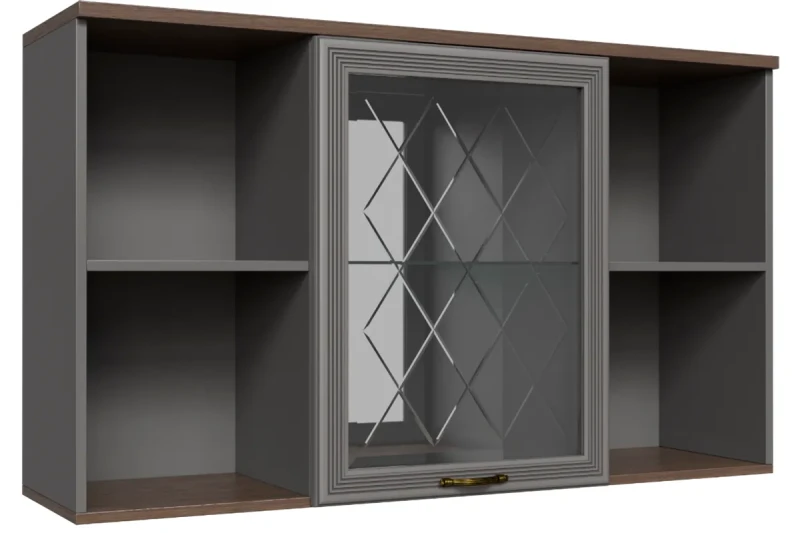 Антресоль АН-1023-ГТ-СО (Гикори Джексон Темный/Серый Оникс) — Мебель-центр Озерцо