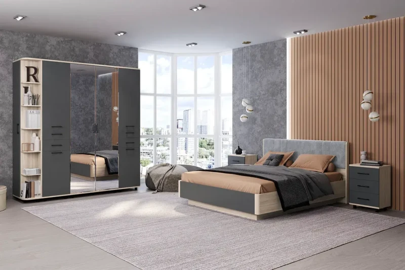 Спальня Грейс комплект 1 (Ясень Асахи/Антрацит матовый) - купить в Озерце