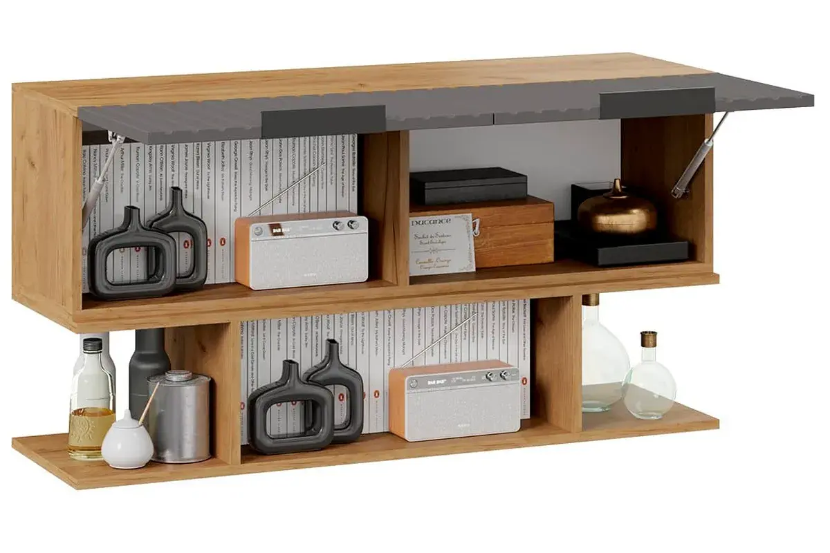 Шкаф настенный с полкой Хилтон 1100 (Дуб Крафт золотой/Графит матовый) в мебель-центре Озерцо