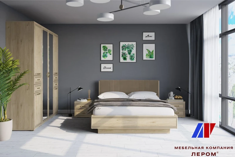 Готовый комплект для спальни СК-1002-ГС-В (Гикори Джексон светлый/Велюр) - купить в Озерце