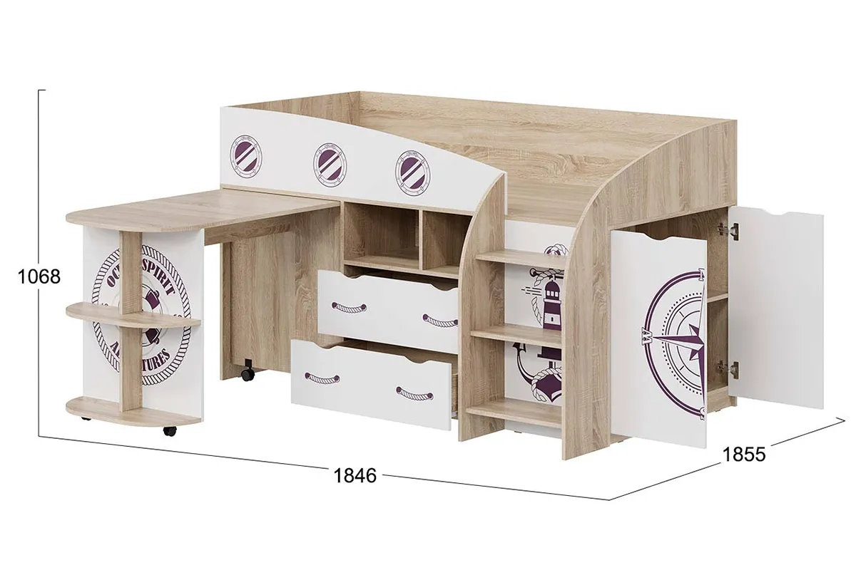 Кровать комбинированная Немо (Дуб Сонома/Белый) - купить в Озерце