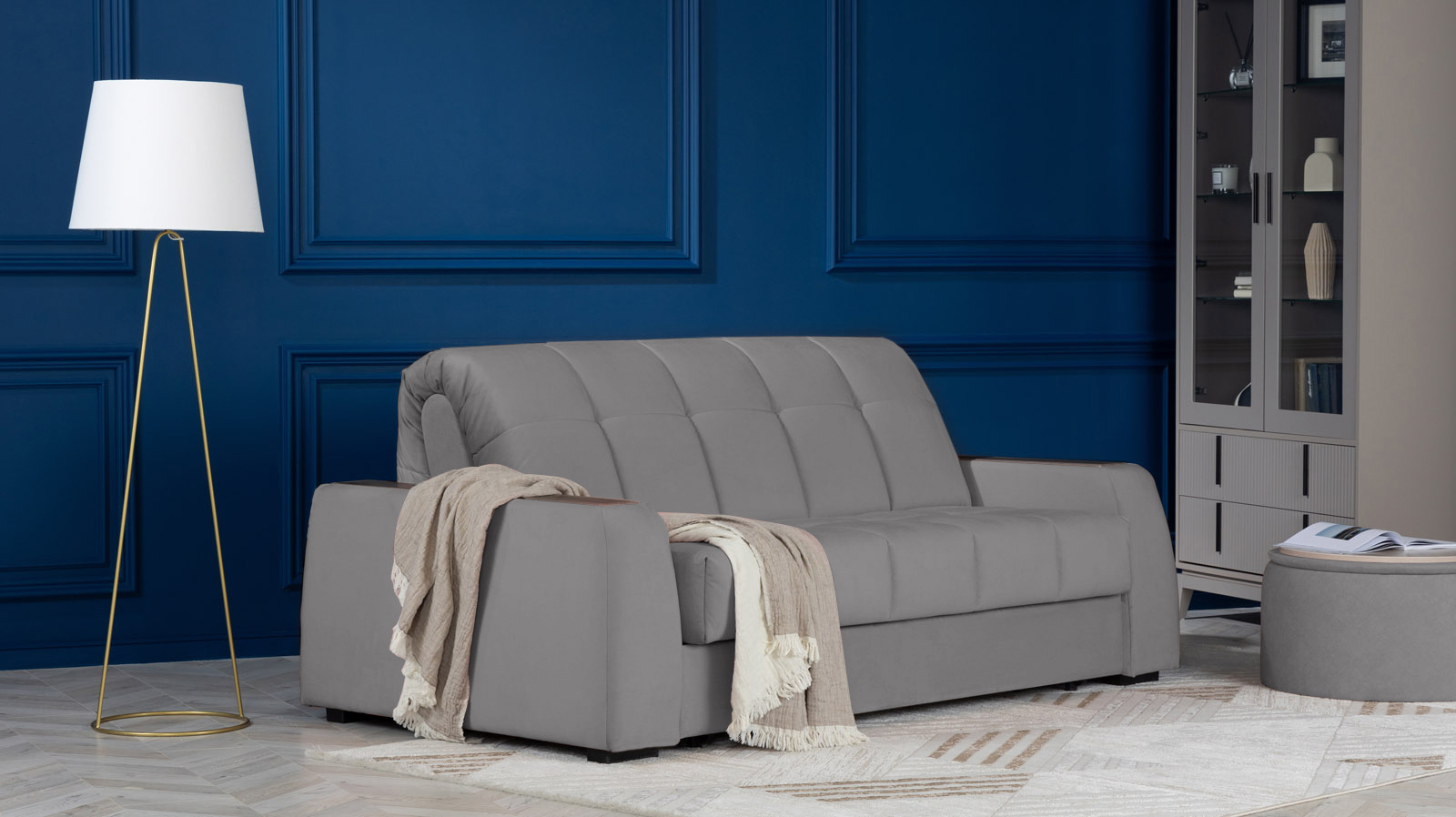Диван - кровать Domo Pro с накладкой цвета венге, стежка квадрат, ткань Sky Velvet 08 180x216 — в мебель-центре Озерцо