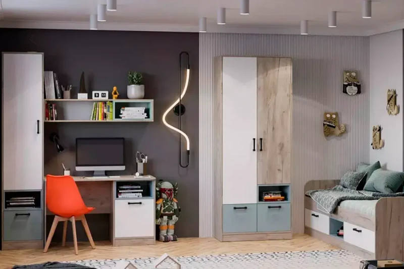 Набор детской мебели Оливер №2 (Дуб Крафт серый/ Белый /Серо-голубой) — Мебель-центр Озерцо