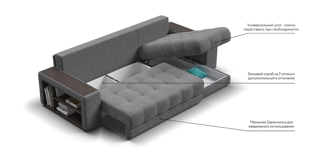 Босс ХЛ угловой диван Рогожка Мальмо серый — купить в Озерце