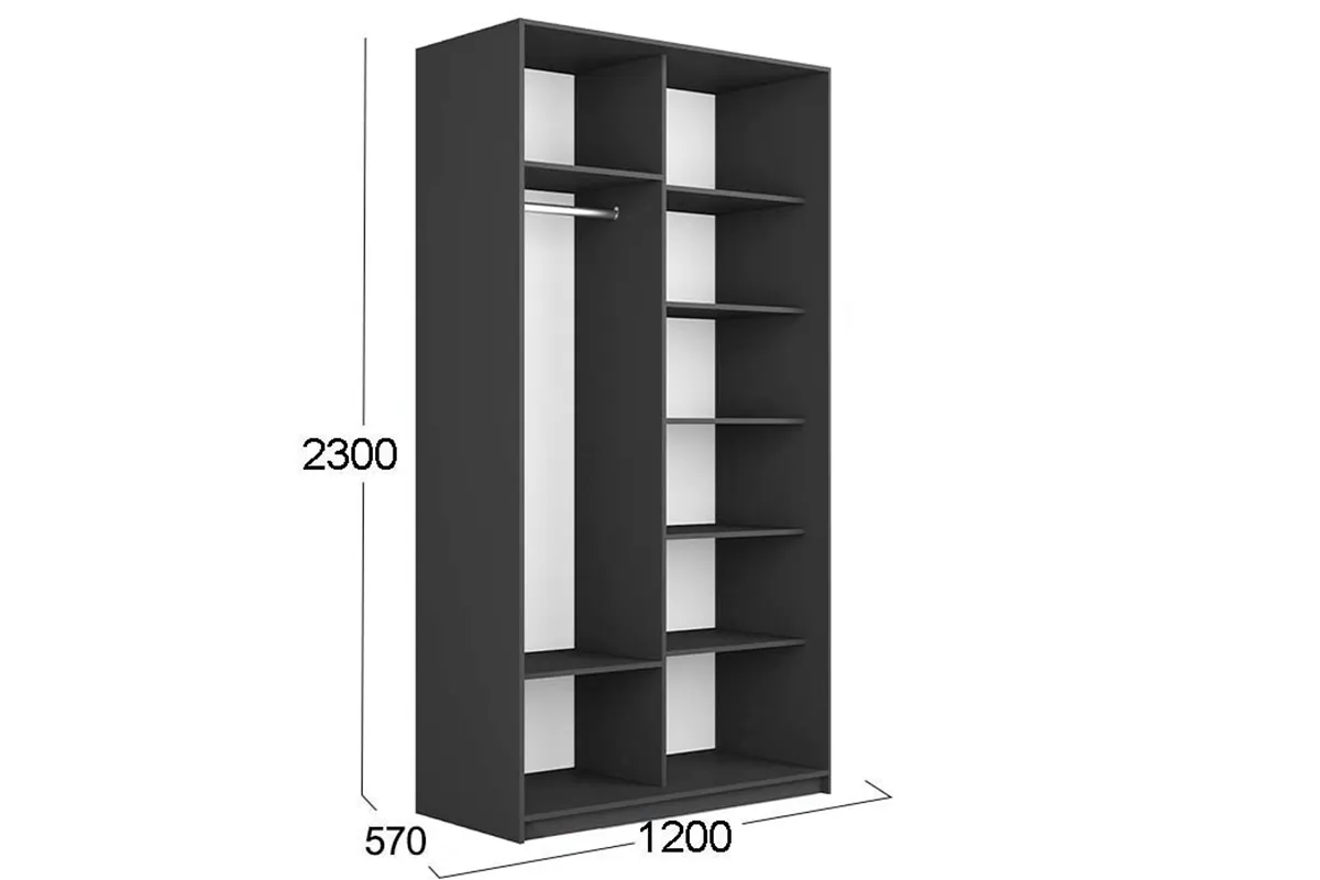 Шкаф-купе 2-х дверный Траст СШК 2.120.60-15.15 (1200x570x2300) (Серый диамант/Стекло белый глянец) в мебель-центре Озерцо