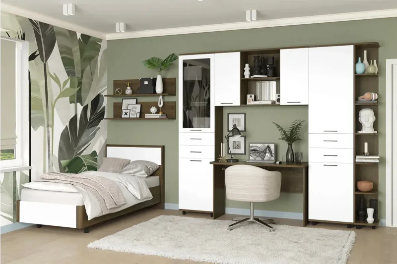 Детская Грейс композиция 8 (Гикори Джексон Темный/Белый Бриллиант Глянцевый) — Мебель-центр Озерцо