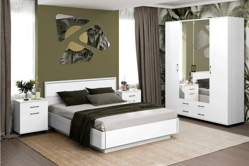 Спальня Грейс комплект 6 (Снежный Ясень/Белый Бриллиант Глянцевый) - купить в Озерце
