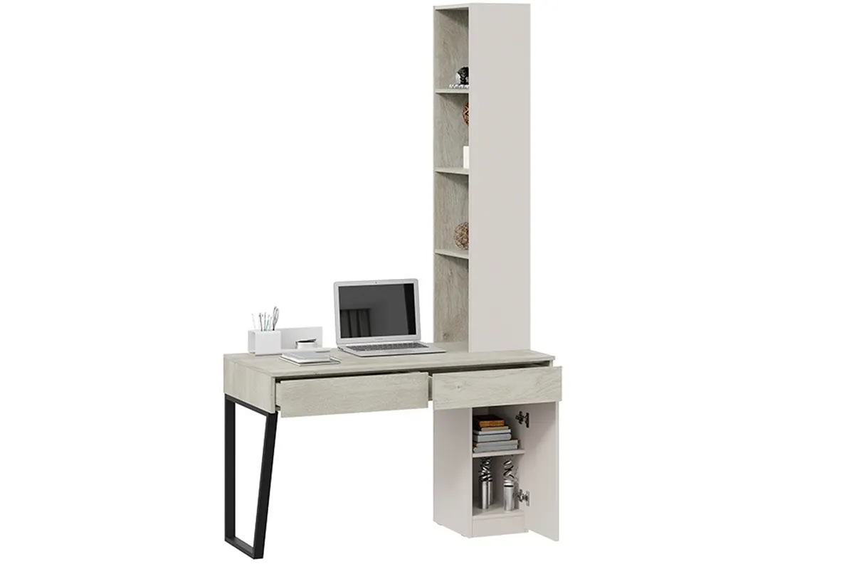 Стол письменный со шкафом Порто СМ-393.15.012 (Кашемир матовый / Баттл рок / Кашемир сатин) — Мебель-центр Озерцо