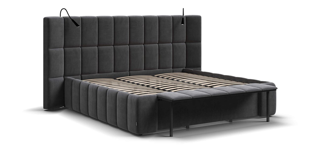 Босс ХО Кровать 180*200 Велюр Монолит серый - купить в Озерце