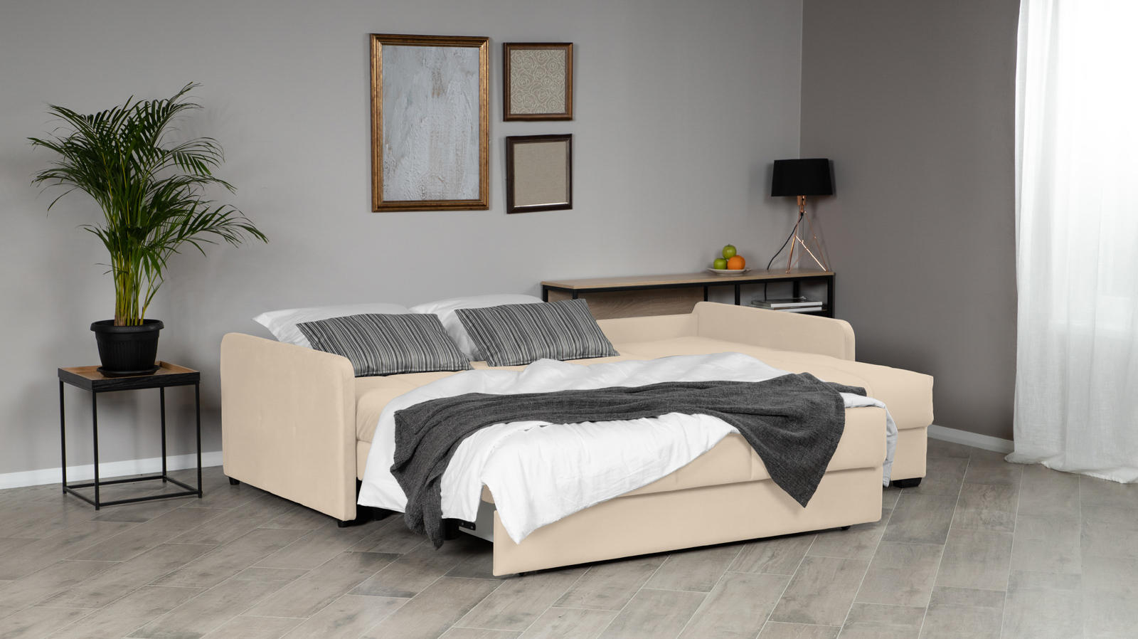 Диван угловой Domo Pro с узкими подлокотниками, стежка квадрат, ткань Sky Velvet 21 140x216 — купить в Озерце