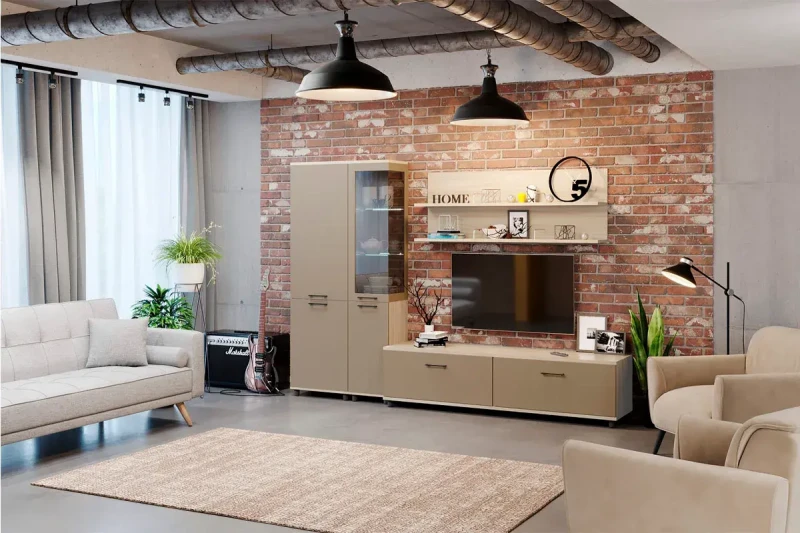 Гостиная Грейс комплект 2 (Ясень Асахи/Латте Матовый) — Мебель-центр Озерцо