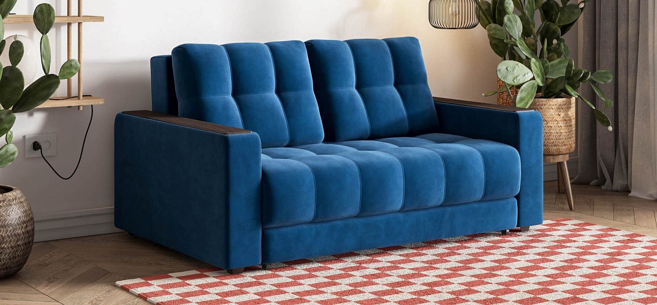 Босс Маркет двухместный диван Велюр Монолит синий — купить в Озерце